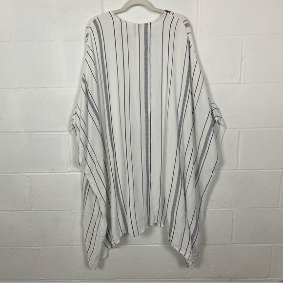 Scoop Caftan White Striped Colorful Embroidery Oversized Bohemian Artsy Fun‎ 1X - Picture 7 of 14